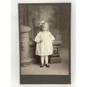 1800s FW Sander Victorian Little Girl White‎ Hair Bow Column Vintage Photograph